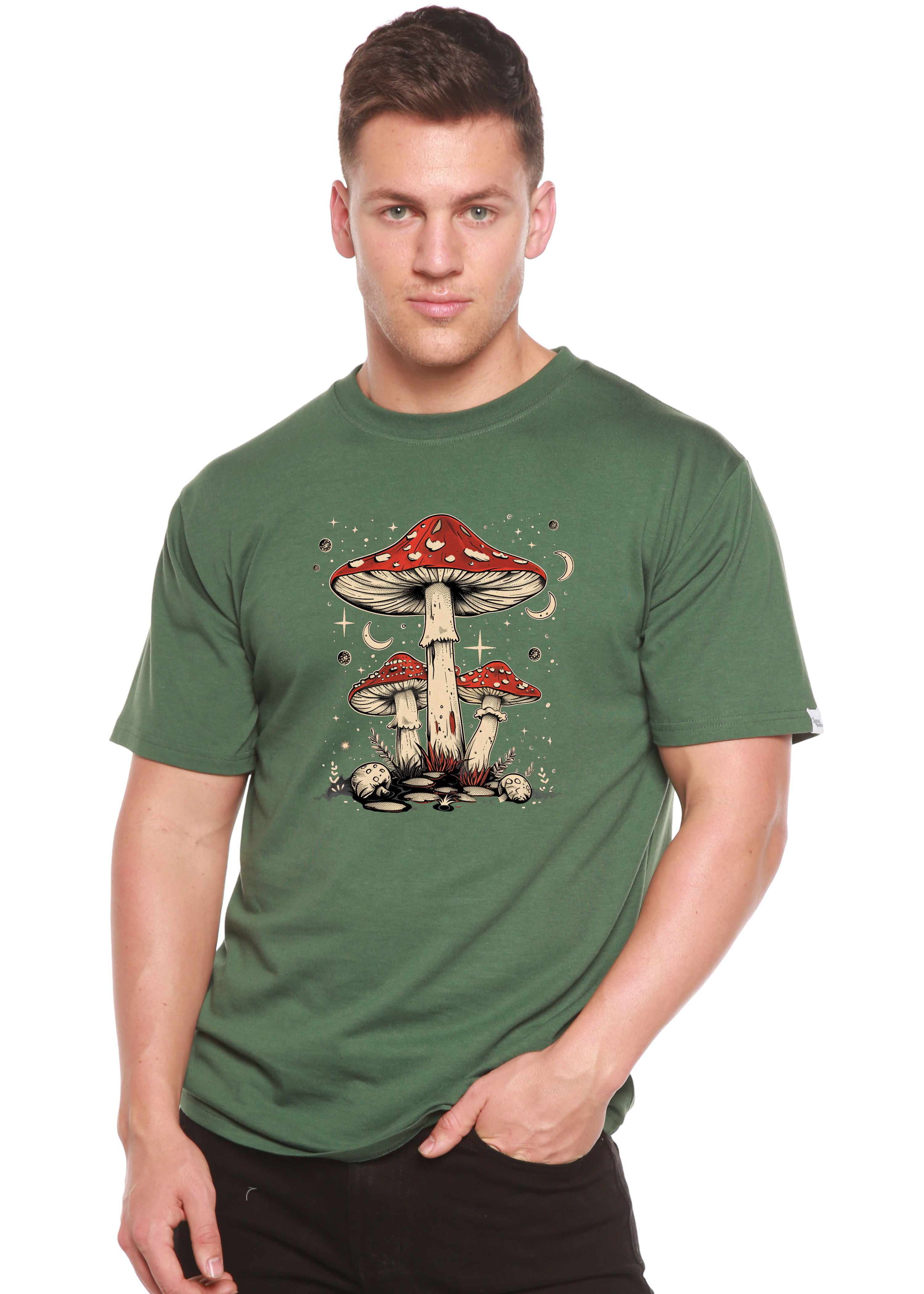 Boho Retro Hippie Mushrooms Natural Unisex Bamboo/Cotton Graphic T-Shirt