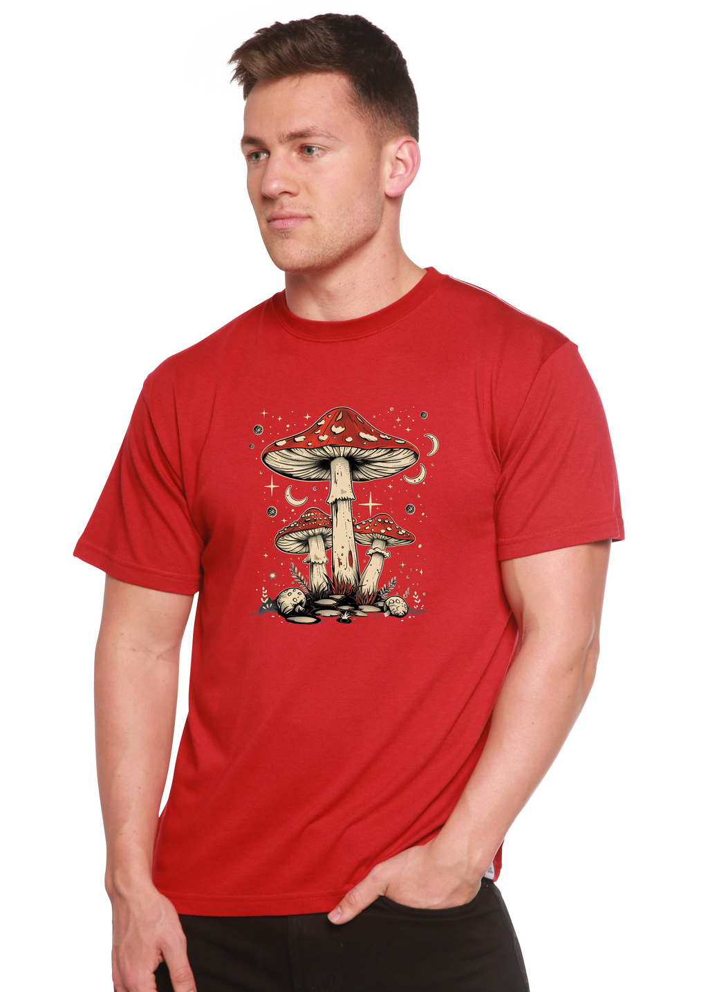 Boho Retro Hippie Mushrooms Natural Unisex Bamboo/Cotton Graphic T-Shirt